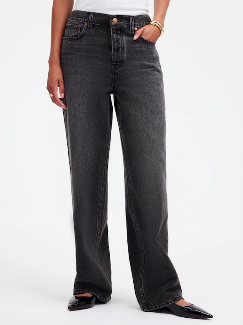 Madewell Low Slung Baggy Denim Jeans Washed Black Kingswood Wash Rigid Size 27 4 - Picture 11 of 14